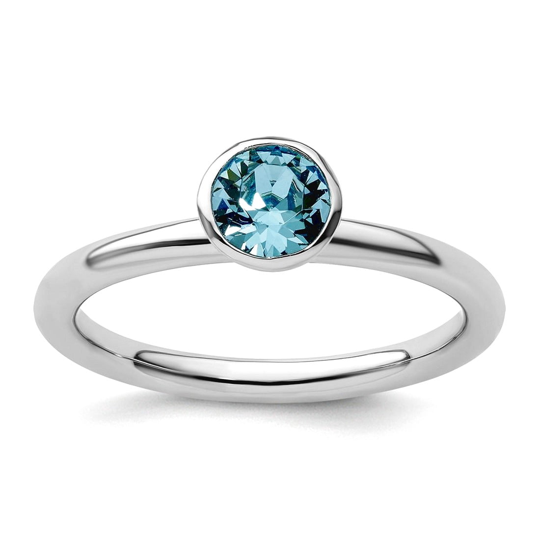 925 Sterling Silver Bezel Polished Stackable High 5mm March Crystal Ring Size 10 Stackable Ring for Women