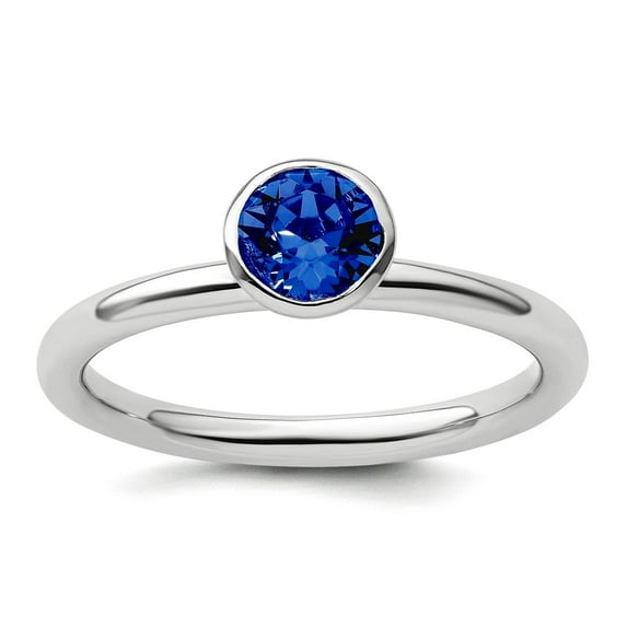 925 Sterling Silver Bezel Polished Stackable High 5mm September Crystal Ring Size 5 Stackable Ring for Women