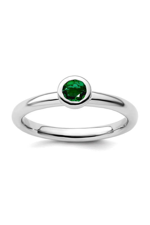 925 Sterling Silver Bezel Polished Stackable Low 4mm Round Cr. Emerald Ring Size 5 Stackable Ring for Women