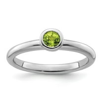 925 Sterling Silver Bezel Polished Stackable Low 4mm Round Peridot Ring Size 8-Stackable-Ring for Women