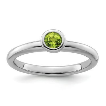 925 Sterling Silver Bezel Polished Stackable Low 4mm Round Peridot Ring Size 8-Stackable-Ring for Women