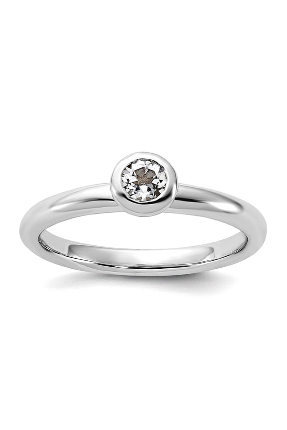 925 Sterling Silver Bezel Polished Stackable Low 4mm Round White Topaz Ring Size 8 Stackable Ring for Women
