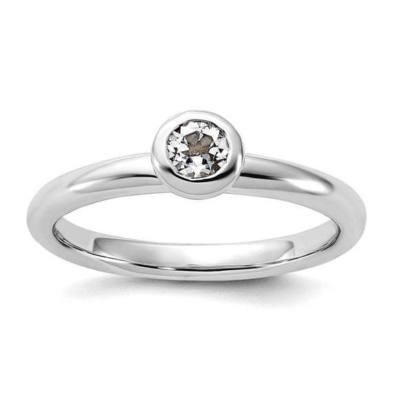 925 Sterling Silver Bezel Polished Stackable Low 4mm Round White Topaz Ring Size 8 Stackable Ring for Women