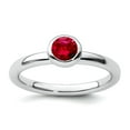 thumbnail image 1 of 925 Sterling Silver Bezel Polished Stackable Low 5mm Round Cr. Ruby Ring Size 8 Stackable Ring for Women, 1 of 2