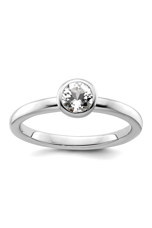 925 Sterling Silver Bezel Polished Stackable Low 5mm Round White Topaz Ring Size 8 Stackable Ring for Women