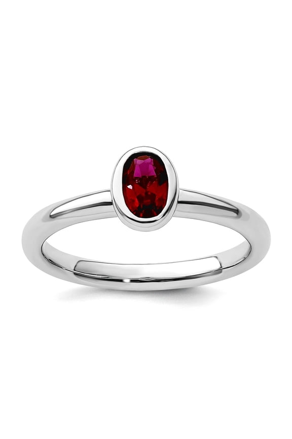 925 Sterling Silver Bezel Polished Stackable Oval Created Ruby Ring Size 6 Stackable Ring for Women