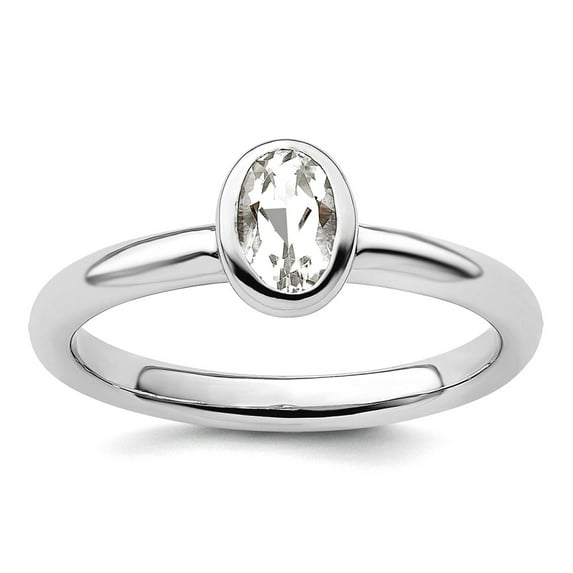 925 Sterling Silver Bezel Polished Stackable Oval White Topaz Ring Size 7 Stackable Ring for Women
