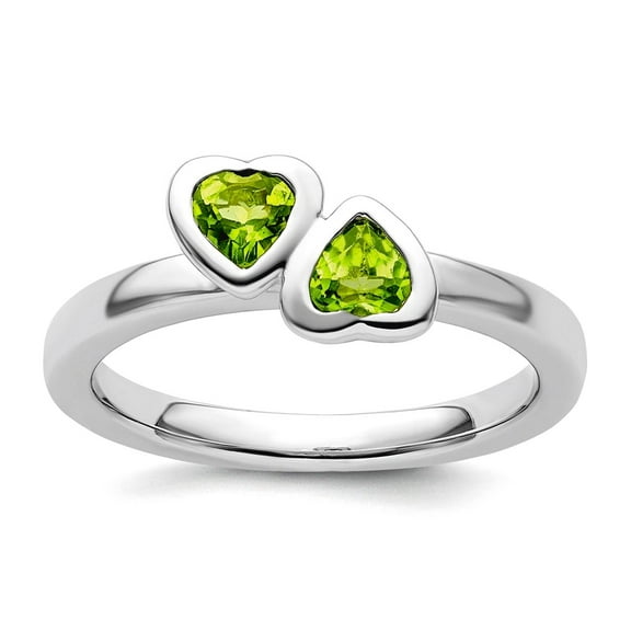 925 Sterling Silver Bezel Polished Stackable Peridot Double Love Heart Ring Size 5 Stackable Ring for Women