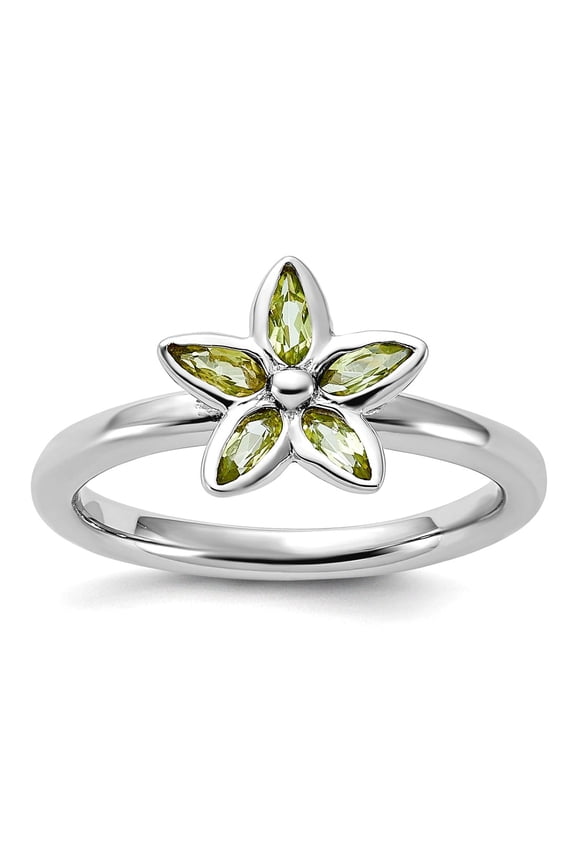 925 Sterling Silver Bezel Polished Stackable Peridot Flower Ring Size 9 Stackable Ring for Women