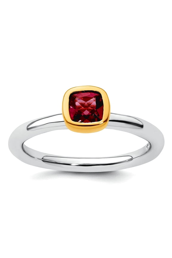 925 Sterling Silver Bezel Polished Stackable With Gold Plated P.tourmaline Ring Size 8 Stackable Ring for Women