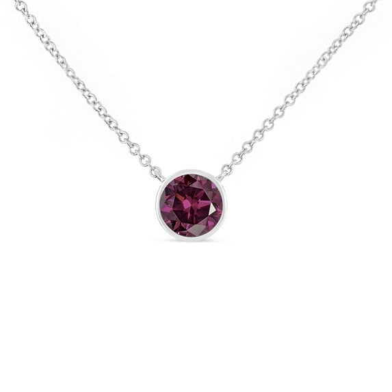 .925 Sterling Silver Bezel Set 3.5mm Created Amethyst Gemstone Solitaire 18" Pendant Necklace