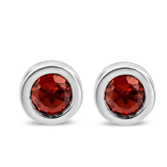 .925 Sterling Silver Bezel Set 3.5mm Created Red Ruby Gemstone Solitaire Stud Earrings