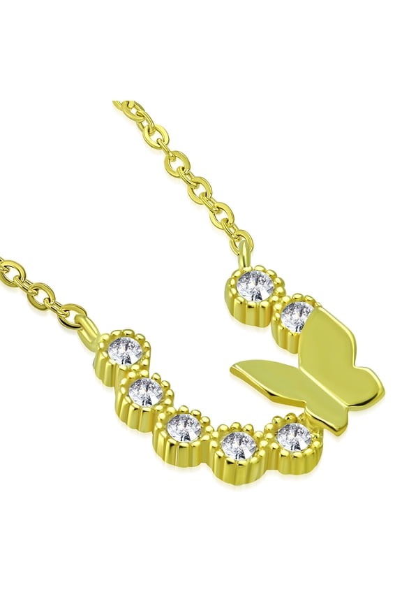 925 Sterling Silver Bezel-Set CZ Horseshoe Butterfly Pendant Necklace, 17"