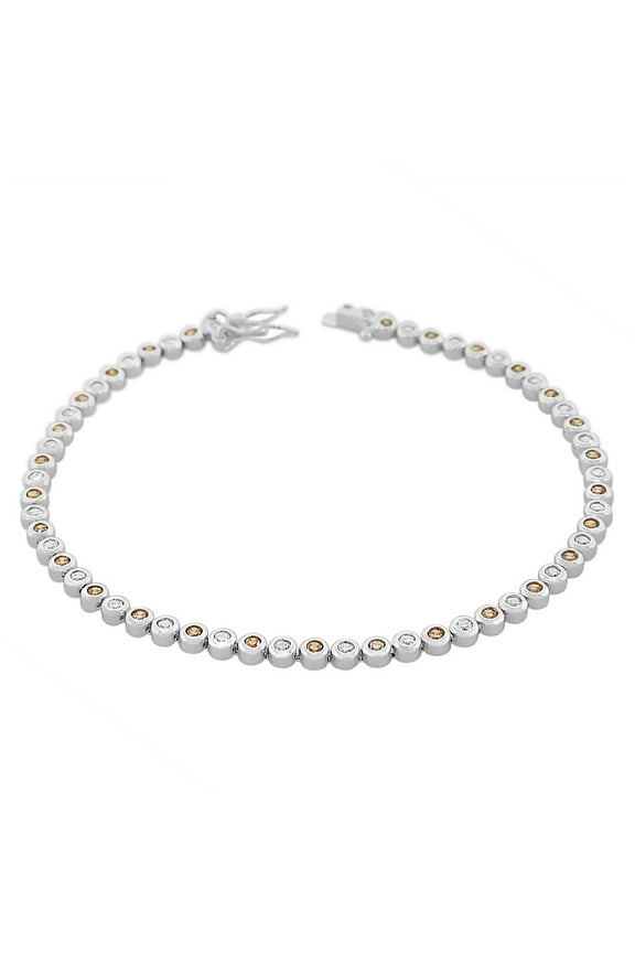 925 Sterling Silver Bezel-Set Round Multicolor CZ Classic Tennis Bracelet