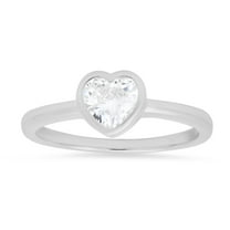925 Sterling Silver Bezel-set Heart Diamond Cubic Zirconia Ring
