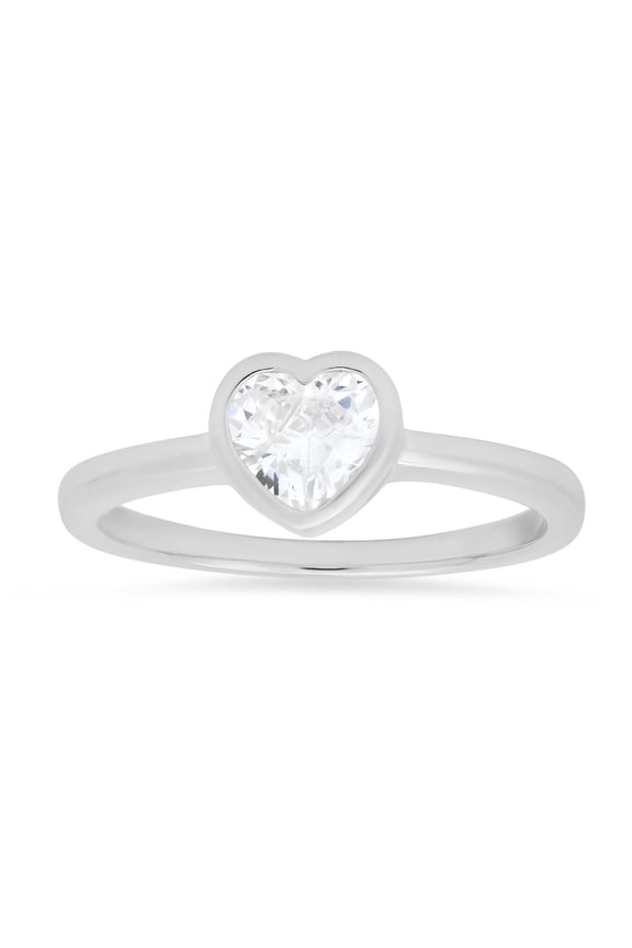 925 Sterling Silver Bezel-set Heart Diamond Cubic Zirconia Ring