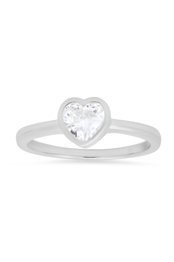 Sterling Silver Bezel-set Heart Cubic Zirconia CZ Ring
