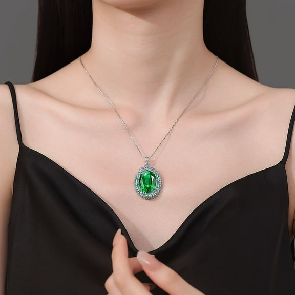 925 Sterling Silver Big Pendant Necklace for Women Oval Gemstone Jewelry