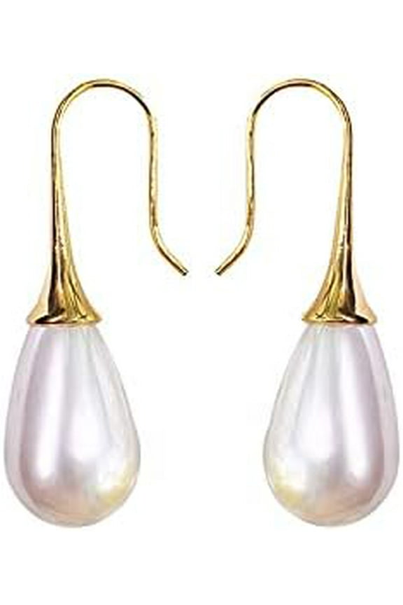 925 Sterling Silver Big White Teardrop Pearl Dangle Drop Earrings for Women Lightweight Simple Gold Hoop Dainty Pearl Dangling for Brides Weddings