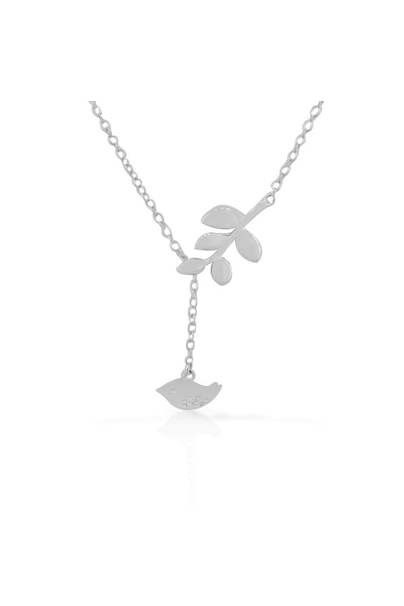 925 Sterling Silver Bird Branch Pendant Necklace