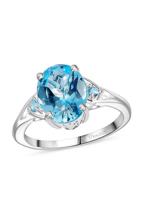 925 Sterling Silver Statement Blue Topaz Birthstone Ring Size - 5