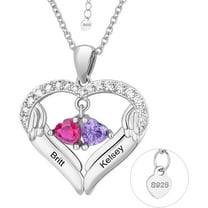 925 Sterling Silver Birthstone Necklace for Mothers with 1-6 Names Personalized Mother Necklace for Women Custom Heart Pendant Necklace for Mom Grandma