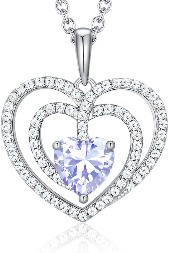 925 Sterling Silver Birthstone Necklaces For Women Round/Heart Cut Halo Cz Pendant Jewelry Mother'S Day Anniversary Birthday Gift For Her[o2801]