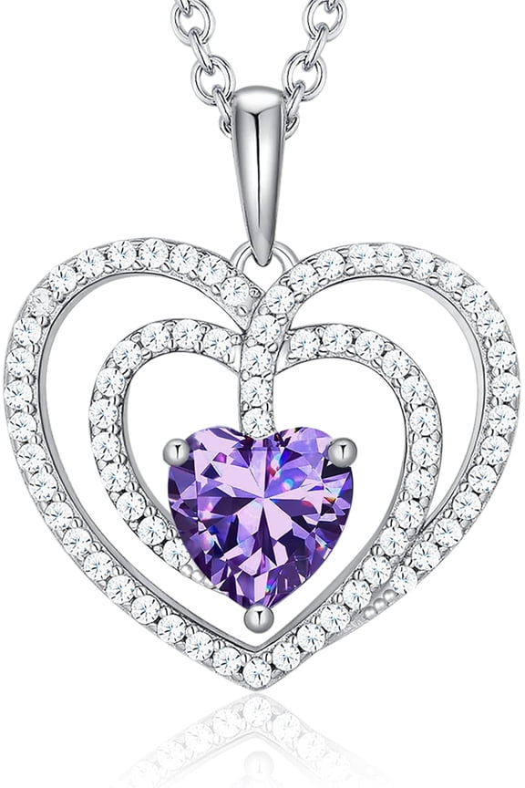 925 Sterling Silver Birthstone Necklaces For Women Round/Heart Cut Halo Cz Pendant Jewelry Mother'S Day Anniversary Birthday Gift For Her[o2803]