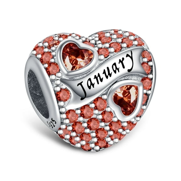 925 Sterling Silver Birthstone Paved Charms for Charm Bracelets & Necklace Heart Bead Charms