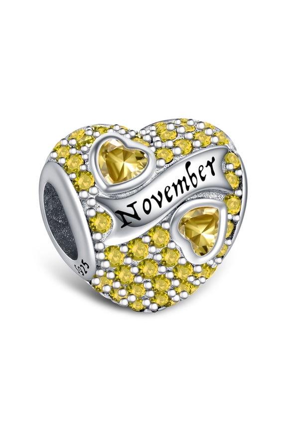 925 Sterling Silver Birthstone Paved Charms for Charm Bracelets & Necklaces Heart Bead Charms