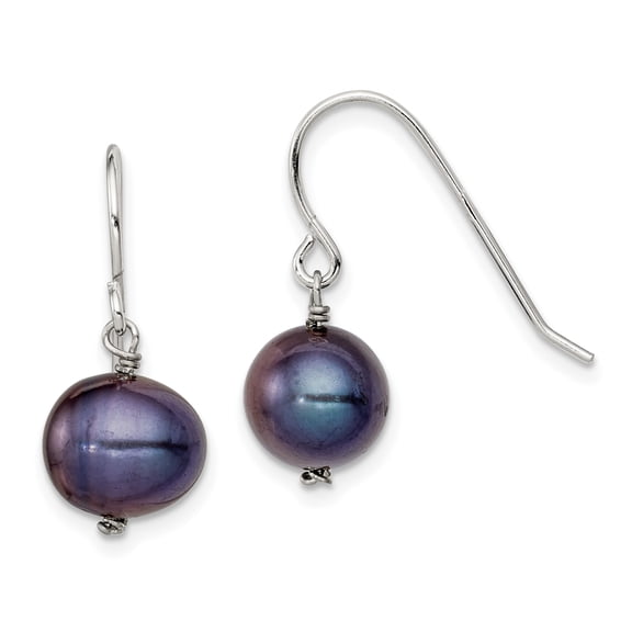 925 Sterling Silver Black 7.5-8mm FW Cultured Pearl Dangle Earrings