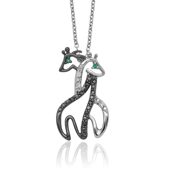 925 Sterling Silver Black Green White Cubic Zirconia CZ Giraffes Necklace Chain