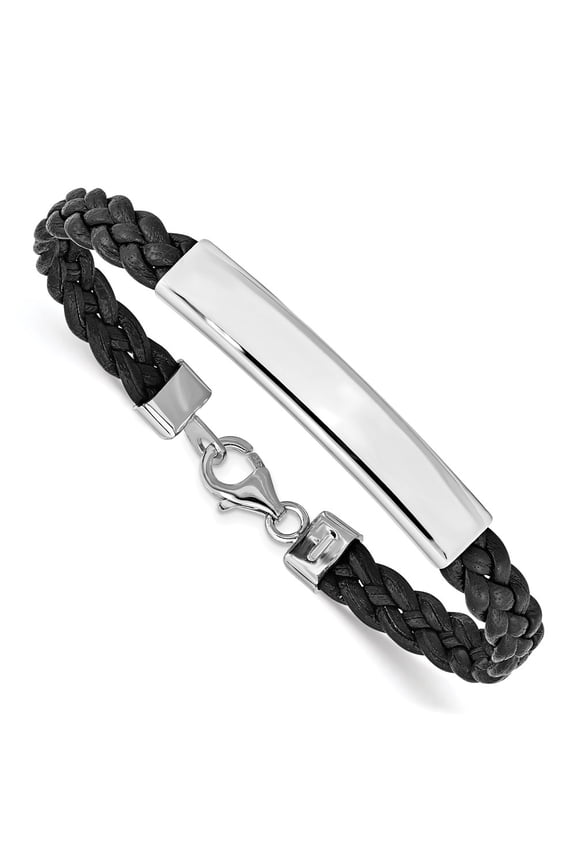 925 Sterling Silver Black Braided Leather Bracelet Fine Jewelry For Women Gifts For Her, 7"