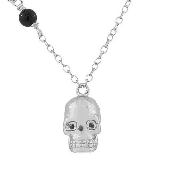 925 Sterling Silver Black CZ Skull Charm Pendant Necklace
