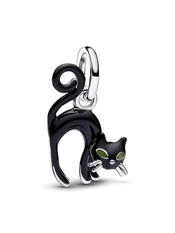925 Sterling Silver Black Cat Dangle Charm for Bracelet Charms Bangle Pendant Jewelry