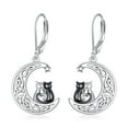 thumbnail image 1 of 925 Sterling Silver Black Cat Earrings for Women Crescent Moon Celtic Knot Cute Black and White Kitten Cat Earrings Dangle Hypoallergenic Halloween Lover Gifts Jewelry for Women, 1 of 1