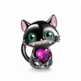 thumbnail image 1 of 925 Sterling Silver Black Cat Embraces Heart Gemstone Charm for Bracelet Charms Bangle Pendant Jewelry, 1 of 4