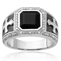 925 Sterling Silver Black Diamond Onyx Cross Mens Ring Gemstone Band