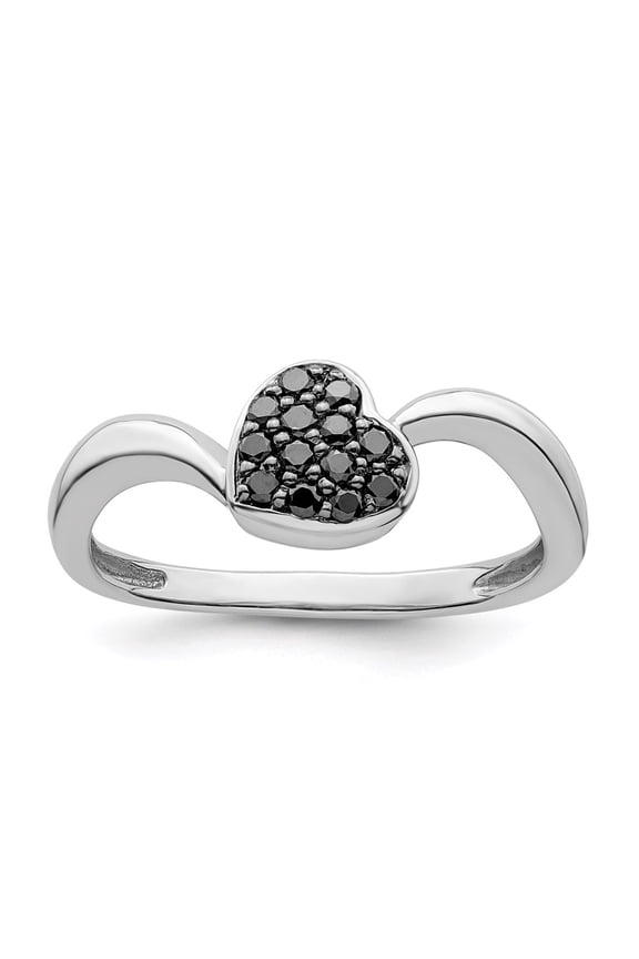 925 Sterling Silver Black Diamond Small Heart Ring Fine Jewelry For Women Gifts For Her, Size 6