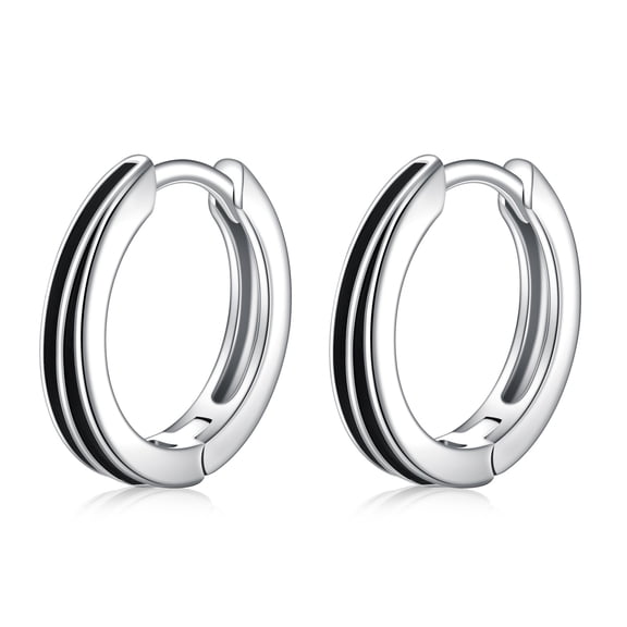 925 Sterling Silver Black Earring Men 925 Sterling Silver Hoop for Men Jewelry for Father Boyfriend or Brother Women
