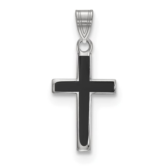 925 Sterling Silver Black Enameled Cross Charm Pendant