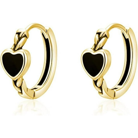 925 Sterling Silver Black Heart Hoop Earrings for Women Teens Heart Huggie Earrings Hoop