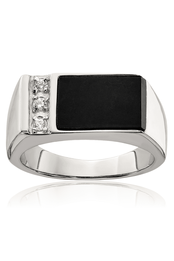 925 Sterling Silver Black Onyx Cubic Zirconia CZ Ring