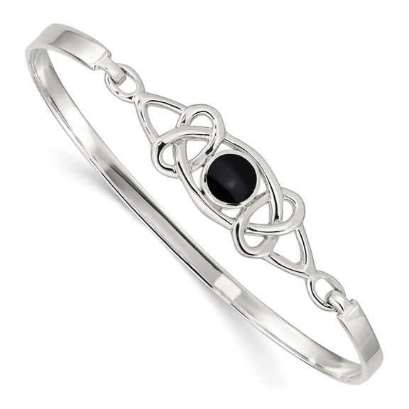 925 Sterling Silver Black Onyx Flexible Bangle Bracelet