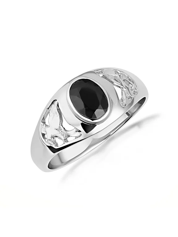 925 Sterling Silver Black Onyx Gemstone Eagle Ring (Size 15.75)