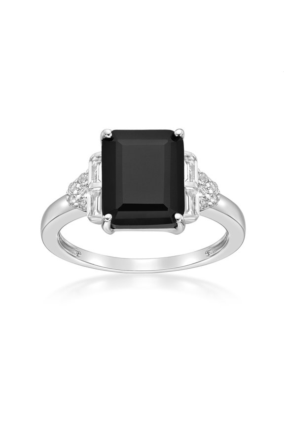 925 Sterling Silver Black Onyx Ring With White Topaz Accent Rare Gift For Women