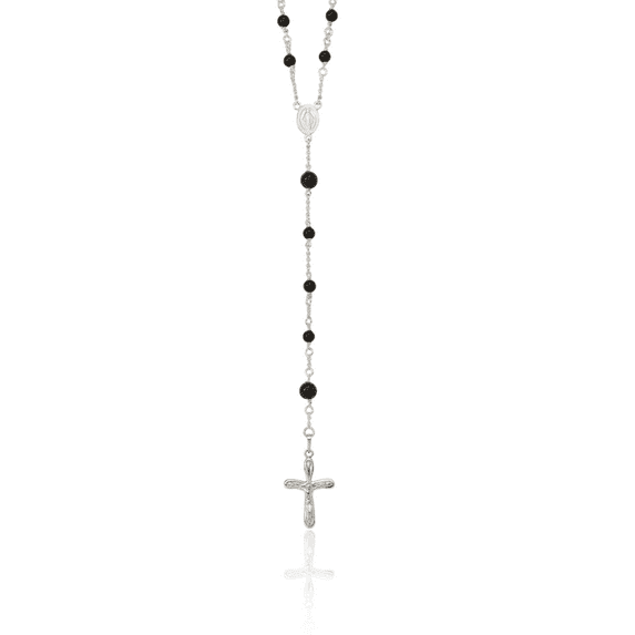 925 Sterling Silver Black Onyx Rosary Bead Chain Necklace