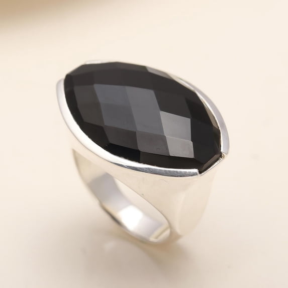 925 Sterling Silver Black Onyx Statement Ring for Women, Handmade Adjustable Gemstone Ring, Designer Jewelry US Size 5-10