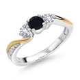 thumbnail image 1 of Gem Stone King 925 Sterling Silver Black Onyx White Created Sapphire and White Lab Grown Diamond 3 Stone Engagement Ring for Women (0.51 Cttw, Gemstone December Birthstone, Size 5), 1 of 6