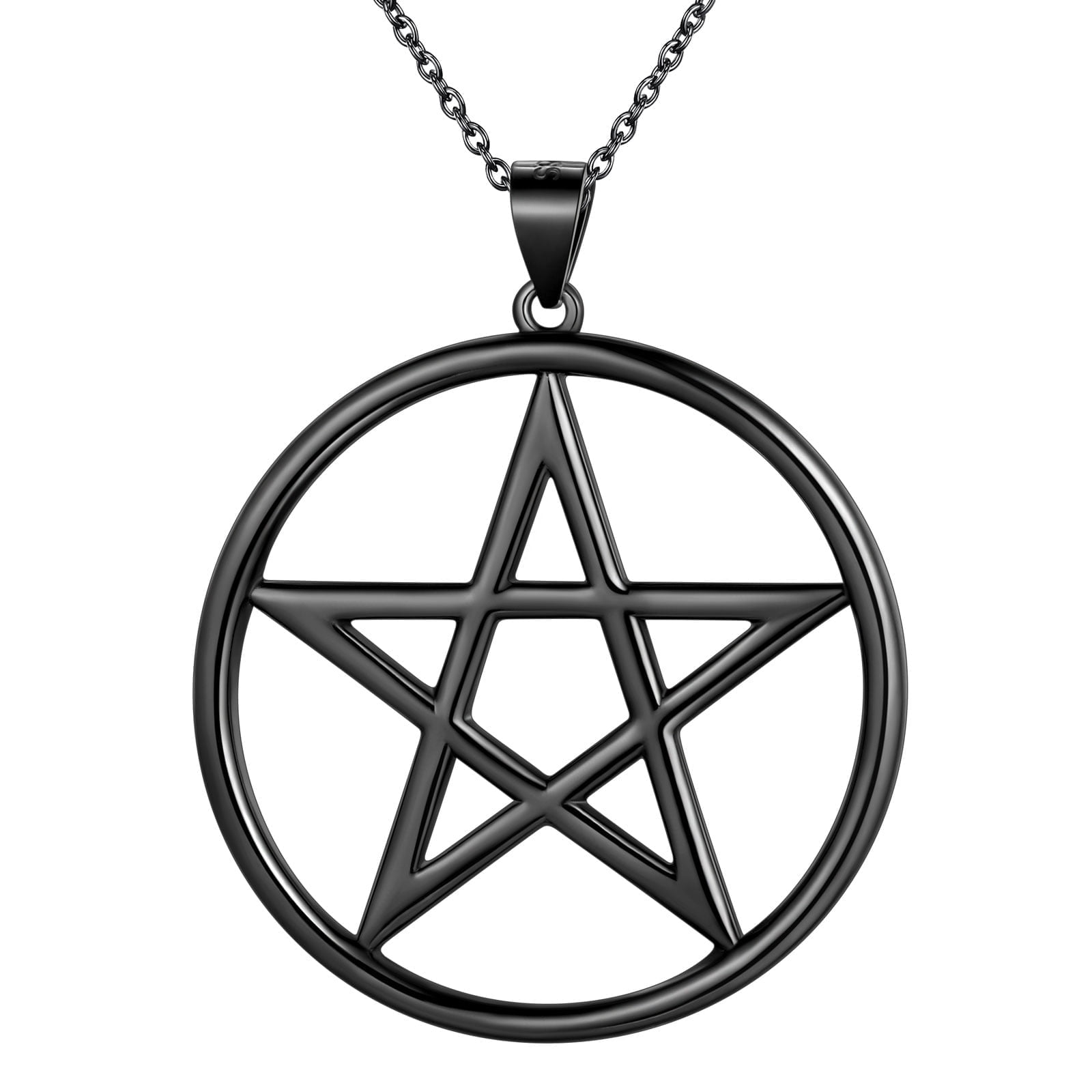 Hipunk 925 Sterling Silver Pentagram Necklace for Men Women Star Pendant Black Pentacle Necklace Wicca Pagan Jewelry Father's Day Gifts